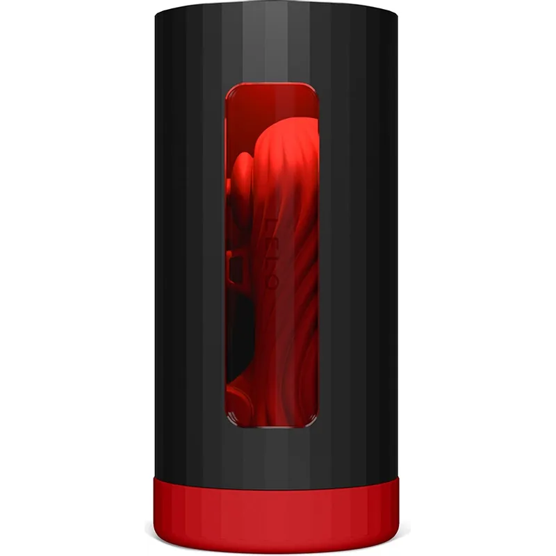 LELO F1S V3, a red cylindrical male masturbator with a control panel