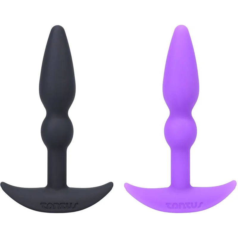 Tantus Perfect Plug, a small black silicone butt plug with a flared base